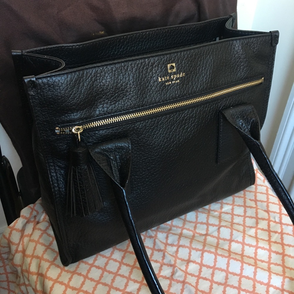 Kate Spade classic black leather tote with tassel - Picture 3 of 7